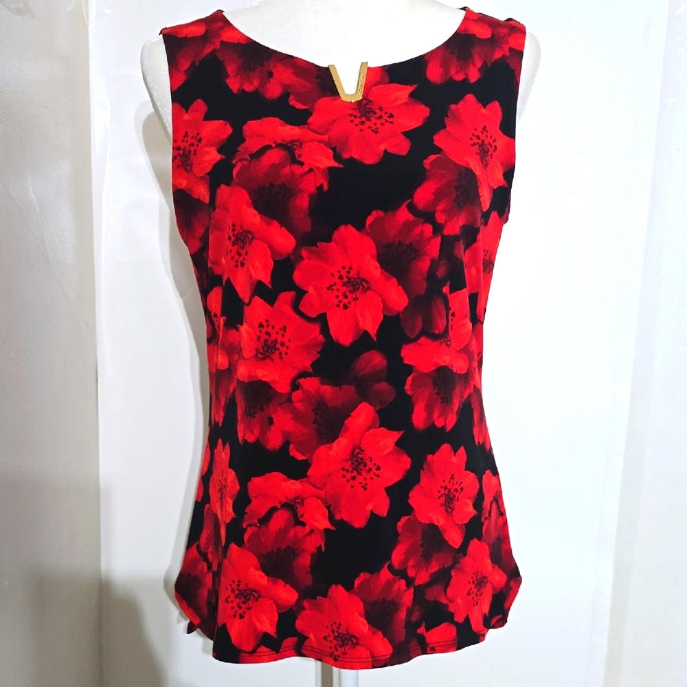 Calvin Klein Red Floral V Neck Tank Top